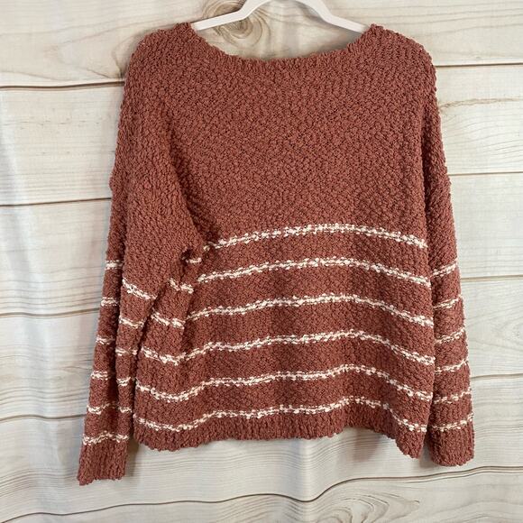 C&C California Brown & White Striped Fuzzy Sweater Size Medium - Picture 3 of 6
